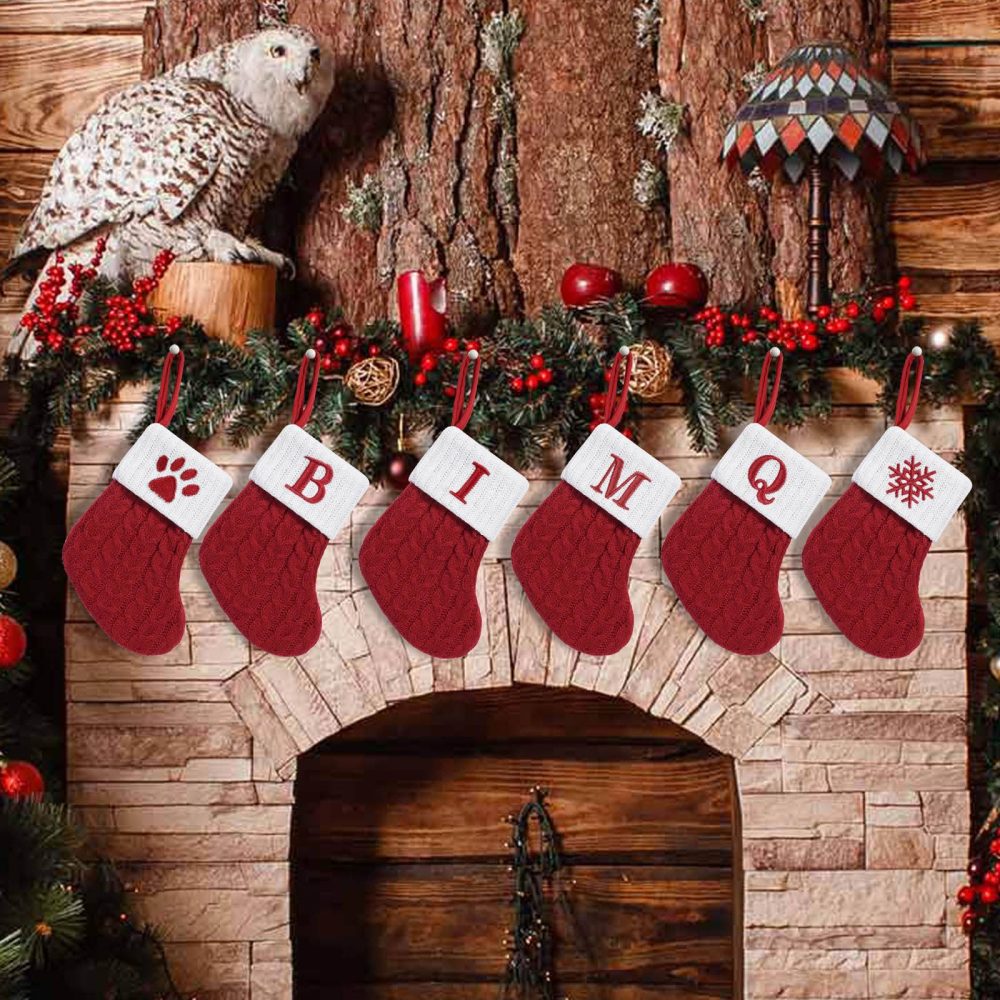 HOME'S FRIEND Alphabet Decorations Stockings, Cable Knit Letter Fireplace Hanging Stockings, Letter Embroidered Knitted Mini Stocking Festive Fireplace Décor Kids Pet Gift (D) - Image 6