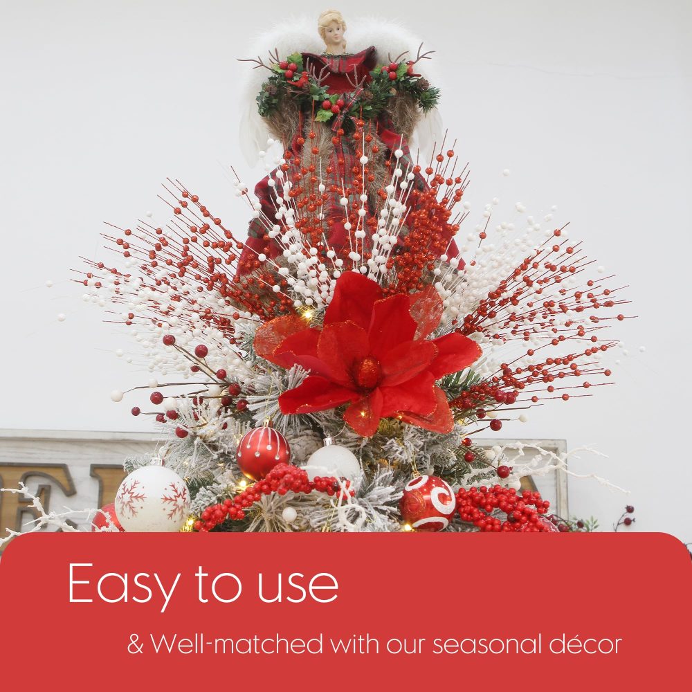 Sea Team 24-Pack Artificial Glitter Berry Stem Ornaments, Decorative Bead Sticks, Glittery Twigs, Picks, Branches for Christmas Tree, Small Vase, Holiday, Wedding, Party (17 Inches, Red) - Image 3