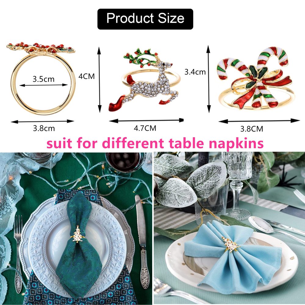 Christmas Napkin Rings Set of 6 Gold Metal Napkin Rings Holders for Holiday Christmas Dining Table Decoration Party Decor - Image 4