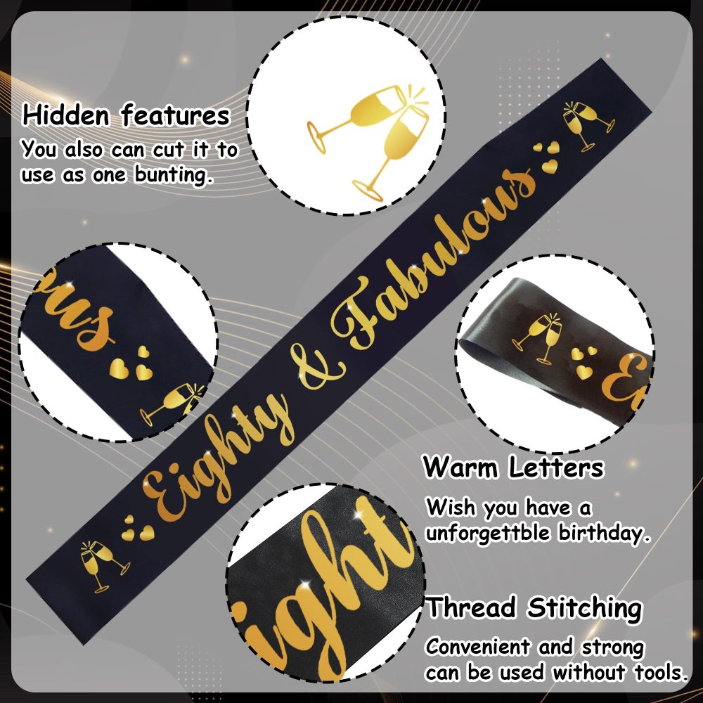 80th Birthday Decorations for Men - 44Pcs Black Gold Party Balloon Banner Decor Set with 80th Birthday Yard Banners Confetti Latex Balloons Happy Birthday Cake Topper for 80 Years Old Party Supplies - Image 6