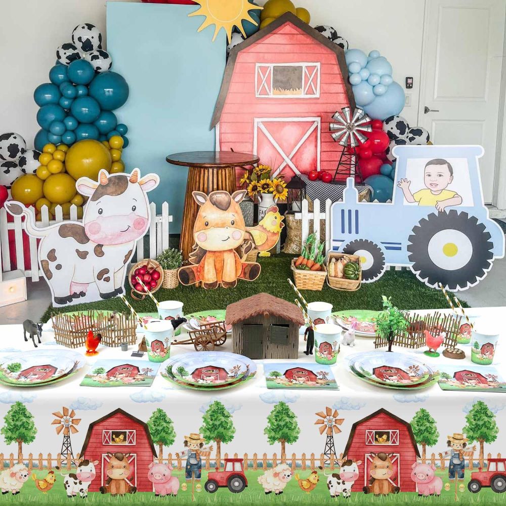 Heboland 2 Pack Farm Animal Party Table Cloth, Farm Animal Party Decorations Tablecloth 274 x 137cm Farm Birthday Theme Table Cover for Baby Shower Kids Boys Girls Birthday Party Decorations - Image 6