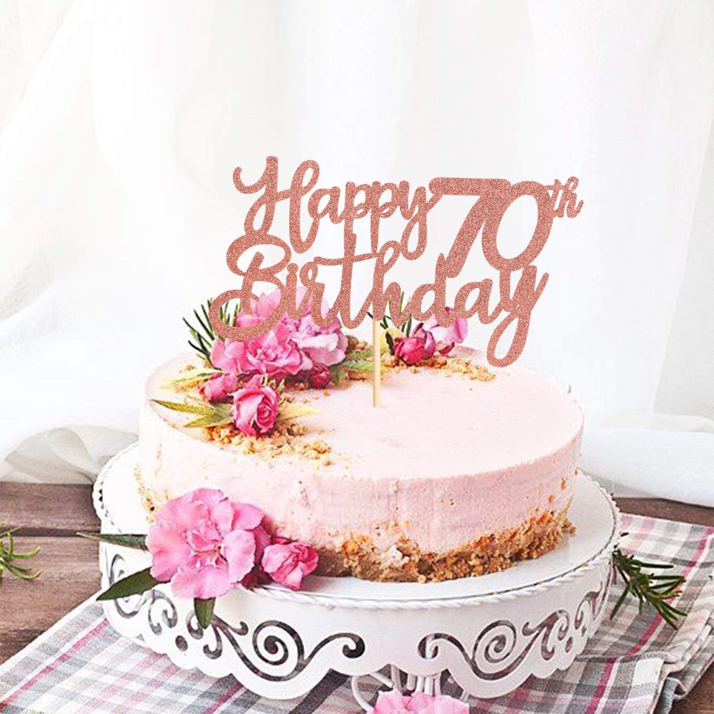 Blumomon 3 Pack Rose Gold Happy 70th Birthday Cake Topper Glitter Happy 70 Cupcake Topper Cheers to 70 Fabulous Cake Decoration for 70th Birthday Party Decoration Supplies - Image 3