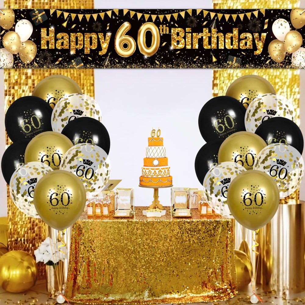 RUMIA 60th Birthday Decor for Black Gold, Black and Gold Birthday Yard Banner and 18 PCS 60th Happy Birthday Balloons for 60th Anniversary Birthday Party Supplies Yard Decor (49Q-2) - Image 6