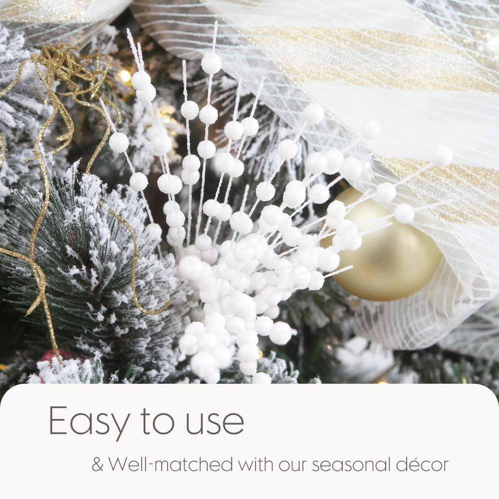 Sea Team 24-Pack Artificial Glitter Berry Stem Ornaments, Decorative Bead Sticks, Glittery Twigs, Picks, Branches for Christmas Tree, Small Vase, Holiday, Wedding, Party (17 Inches, White) - Image 3