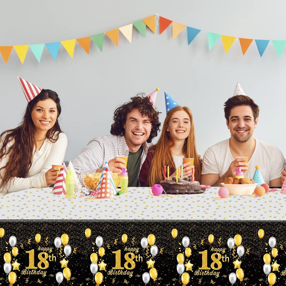 Happy 18th Birthday Black Gold Table Cloth Cover Party,137*274cm 18th Birthday Table Decorations for Boys,Girls,Men,Women,Him,Her,Rectangular Plastic Tablecloth for 18th Birthday Party Supplies Decor - Image 2