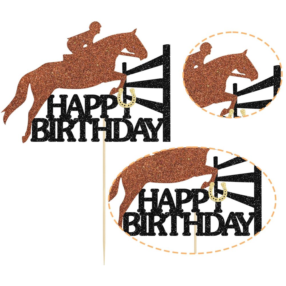 Gyufise 1Pc Derby Horse Cake Topper Glitter Horse Racing Cake Decoration Sports Equestrian Theme Baby Shower Kids Birthday Party Cake Decorations Supplies - Image 8