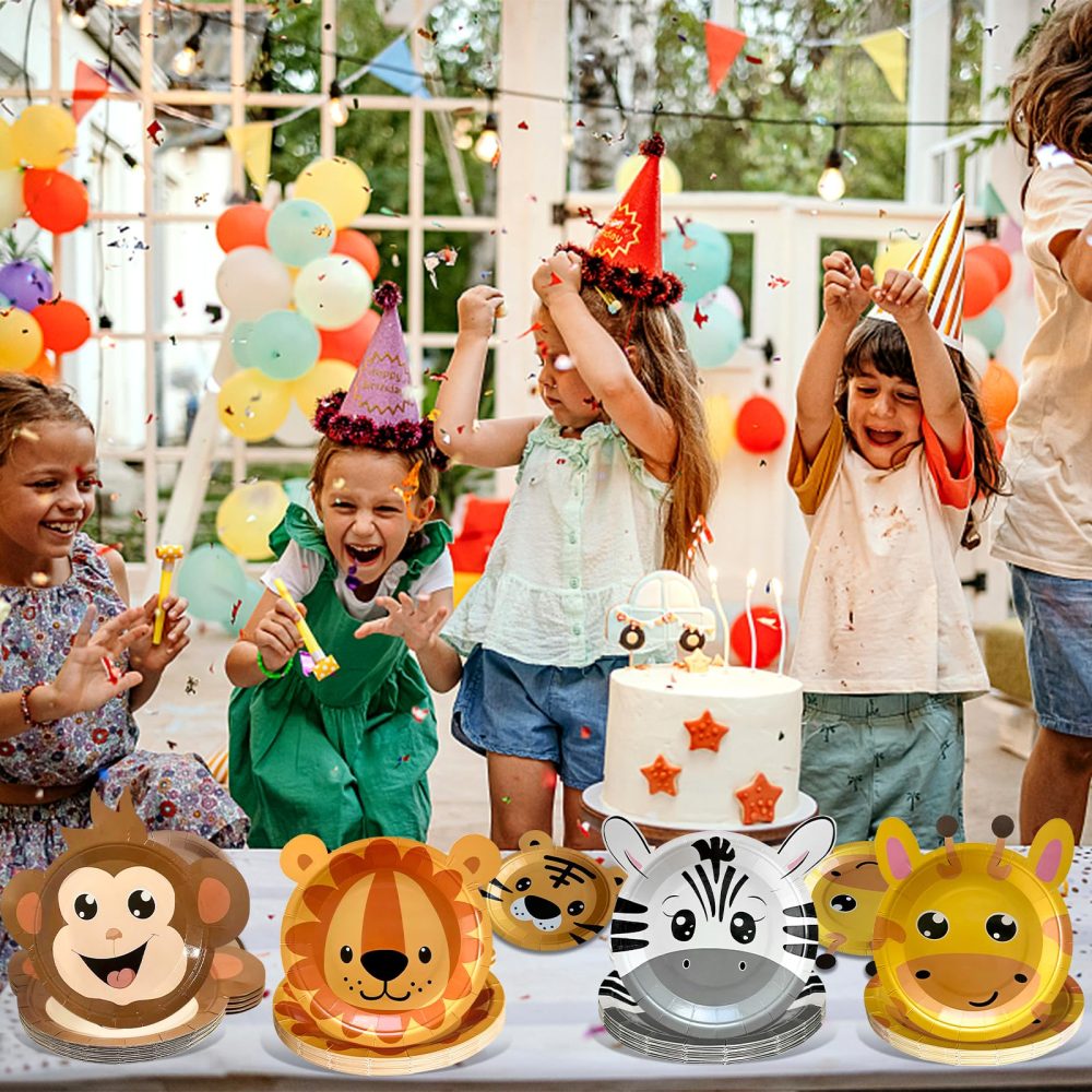 YumSur Jungle Safari Theme Party Plates,60Pcs Disposable Paper Plates Safari Party Decorations Kids Birthday Party Supplies Animal Tableware Decorations Baby Shower Plates Set - Image 3