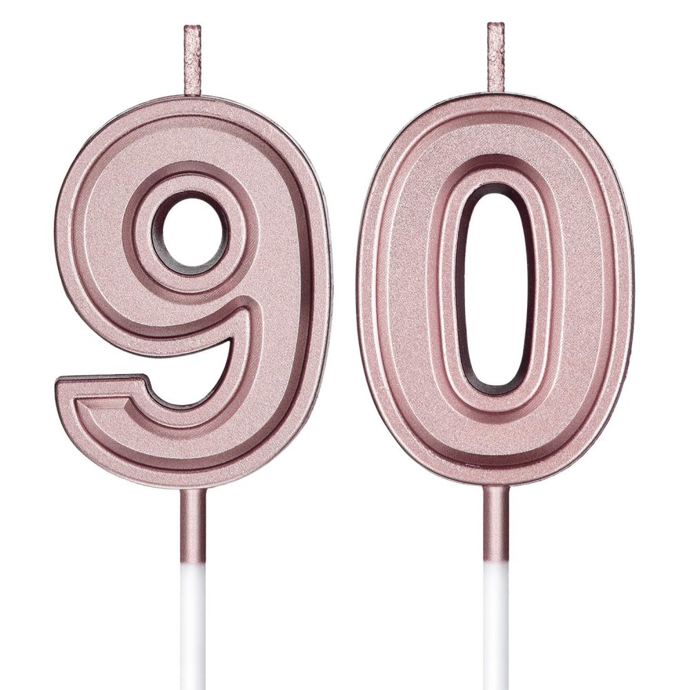 BBTO 90th Birthday Candles Cake Number Candles Happy Birthday Cake Topper Decorations for Birthday Wedding Anniversary Celebration Supplies (Rose Gold)