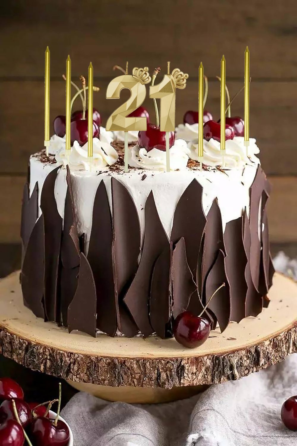 21th Gold Crown Birthday Candles Set, with 6Pcs Long Candles，Birthday Numbers 21 Candles, Happy Birthday Cake Topper for Birthday Party Parties Weddings Company Anniversarie (Gold, 21) - Image 3