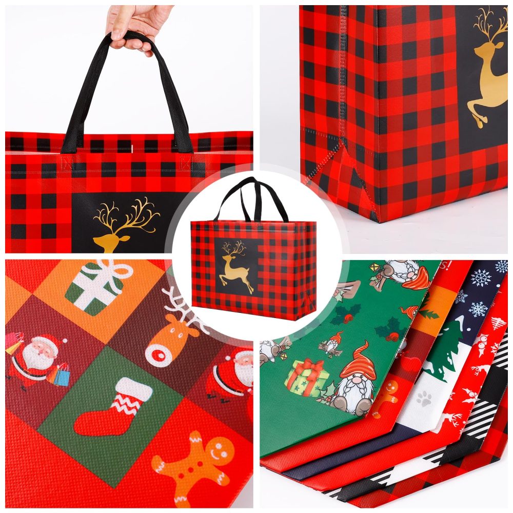 YANGTE 20 Pack Christmas Bags Assorted Sizes, Reusable Tote Bags with Handle, Includes 4 Large 8 Medium 8 Small Non-Woven Christmas Bags for Xmas Party Favors - Image 5