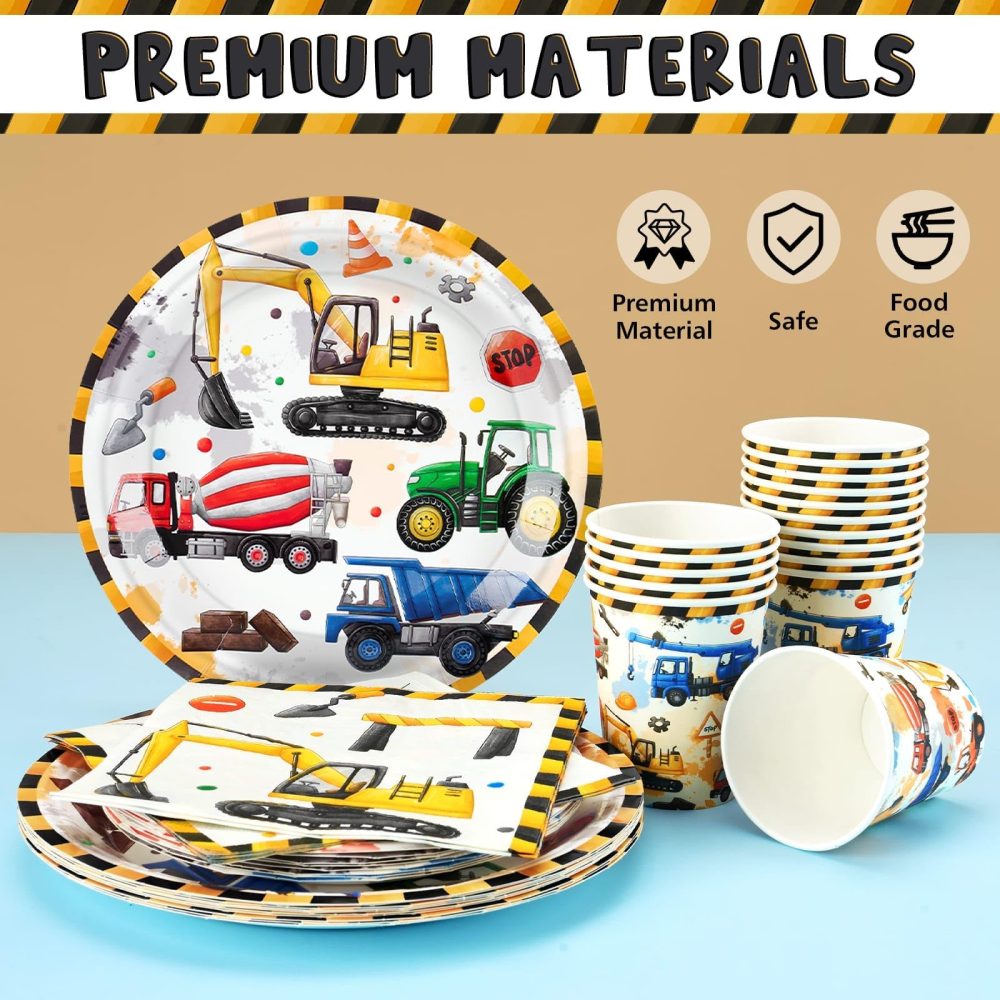 WERNNSAI Construction Party Supplies Set - 64 PCS Dump Truck Theme Birthday Party Decorations Paper Plates Cups Napkins Tableware for Boys Kids Construction Birthday Party Celebration - Image 6