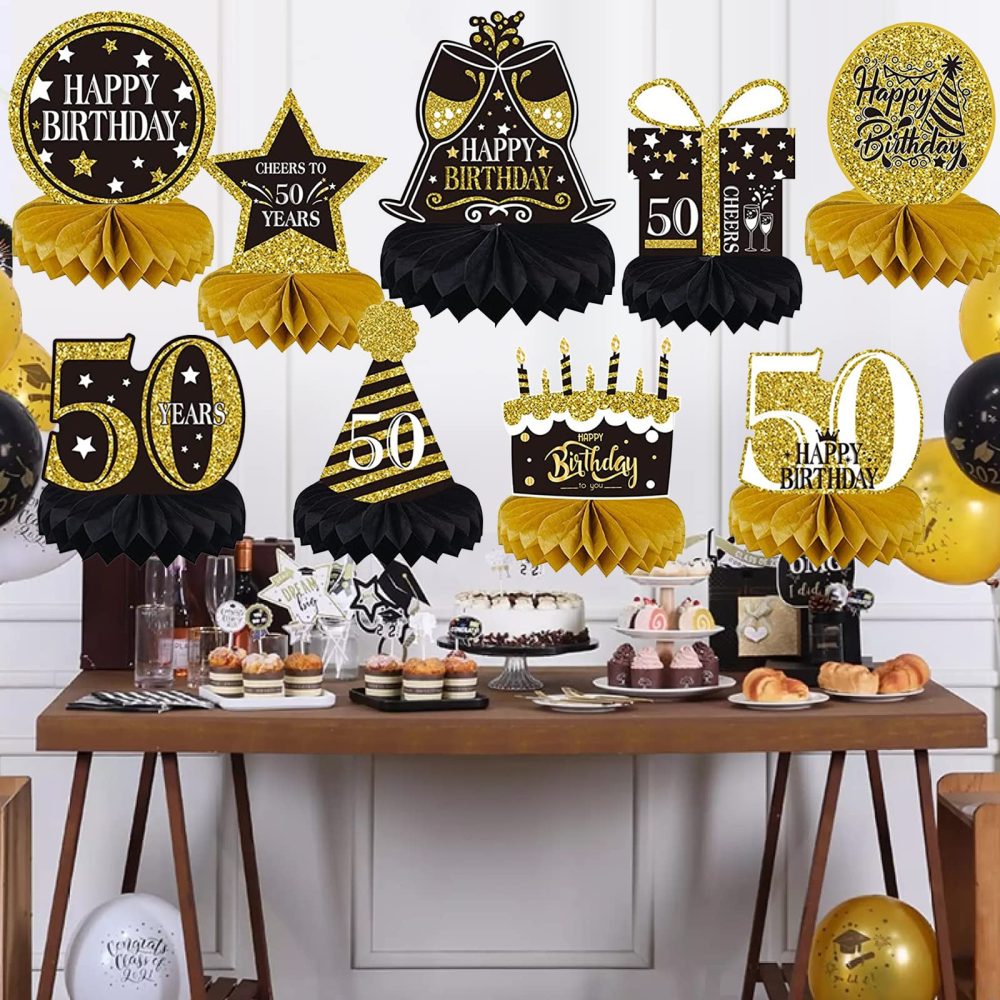 9 Pieces 50th Birthday Decorations for Men Women Black Gold 50th Birthday Centerpieces for Tables Decorations Fifty Years Birthday Party Decoration Supplies (50th-birthday) - Image 2