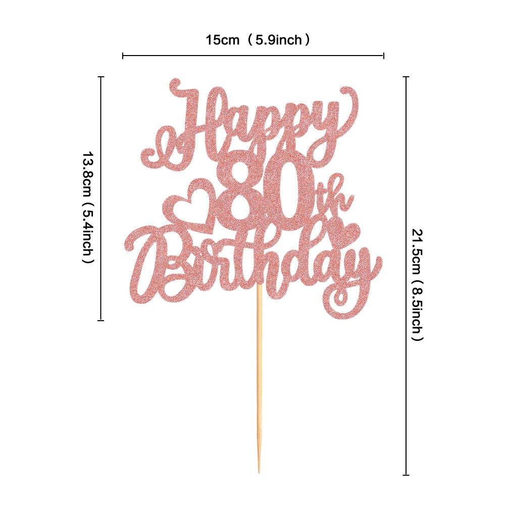 Blumomon 3 Pcs Rose Gold Happy 80th Birthday Cake Topper Glitter Happy 80 Cupcake Topper Cheers to 80th Fabulous Cake Decoration for 80th Birthday Party Decoration Supplies - Image 6