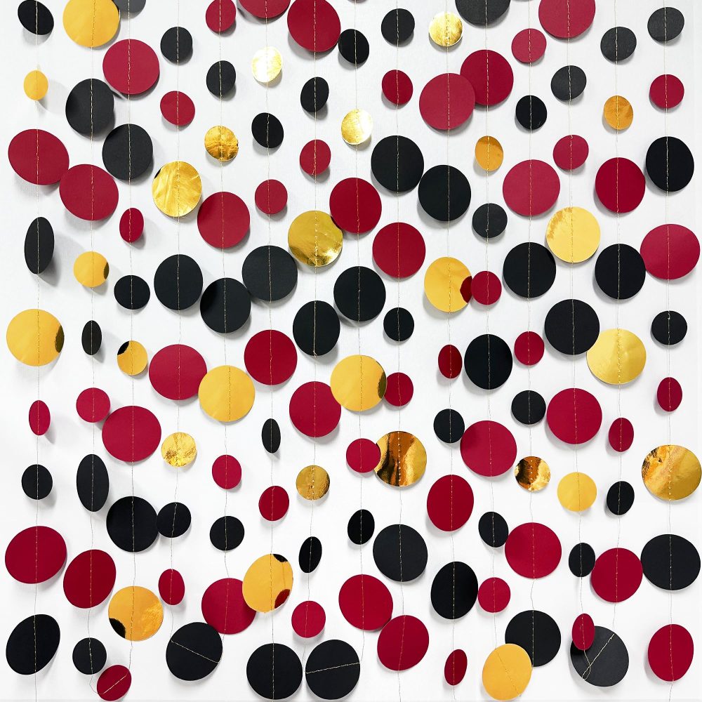 46Ft Red Black Gold Circle Dots Garland Party Decorations Hanging Paper Polka Dots Streamer for Graduation Birthday Wedding Bridal Baby Shower Anniversary Pirate Poker Casino Las Vegas Party Decor - Image 2