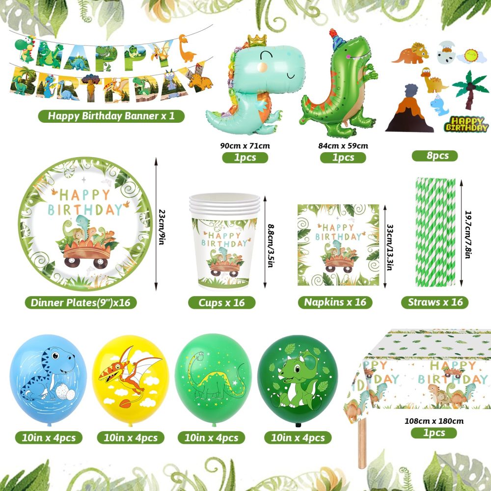 YIMAKJ Dinosaur Birthday Party Tableware Set, Party Supplies Tableware Set, Dinosaur Party Decorations Set With Party Paper Plate Cups Napkins Straws Children's Birthday Decorations for Boys and Girls - Image 6