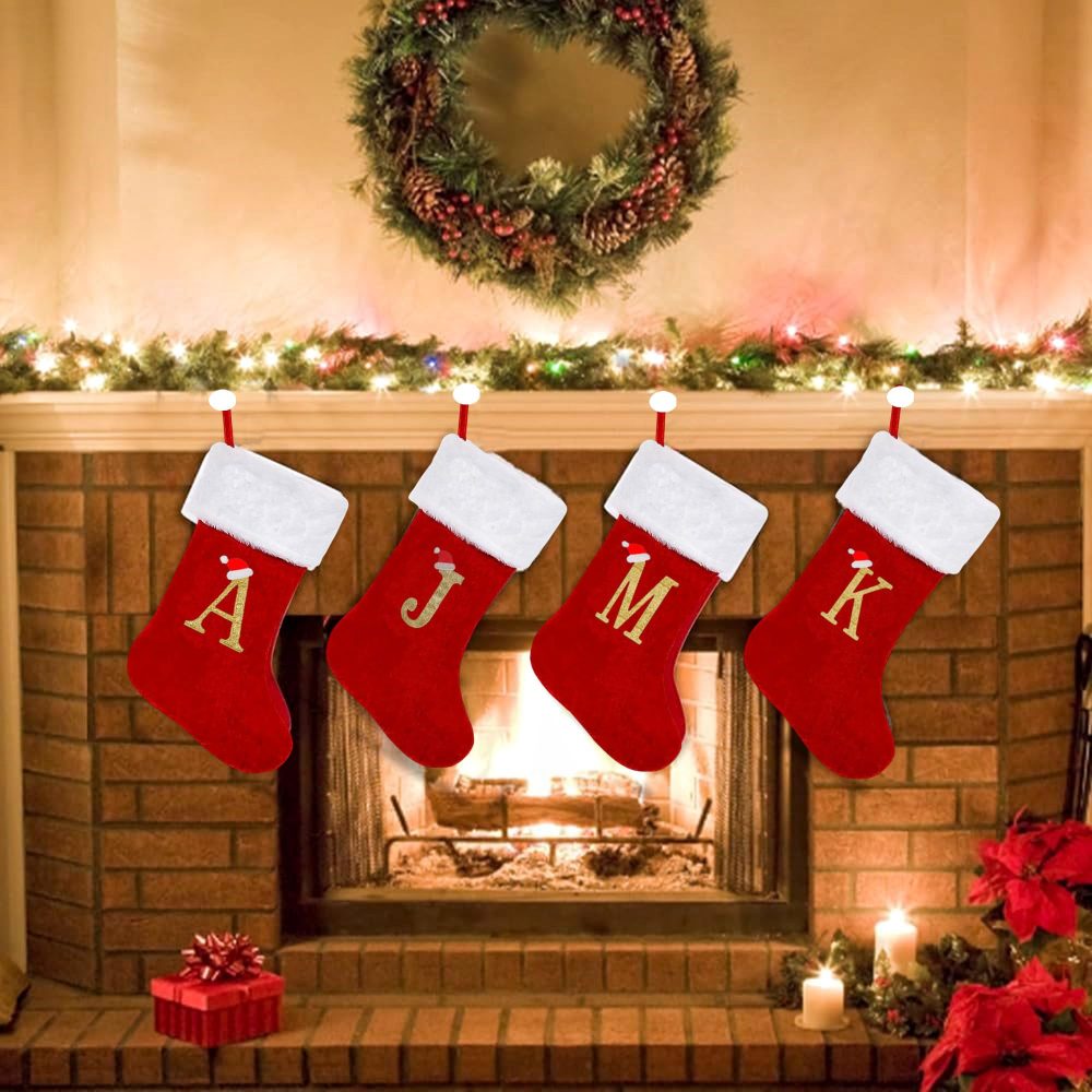 19 Inches Monogram Christmas Stockings with Letters, Large Super Soft Christmas Stockings Red Velvet with White Super Soft Plush Cuff for Christmas Xmas Tree Holiday Fireplace Family Decor Gifts (E) - Image 6