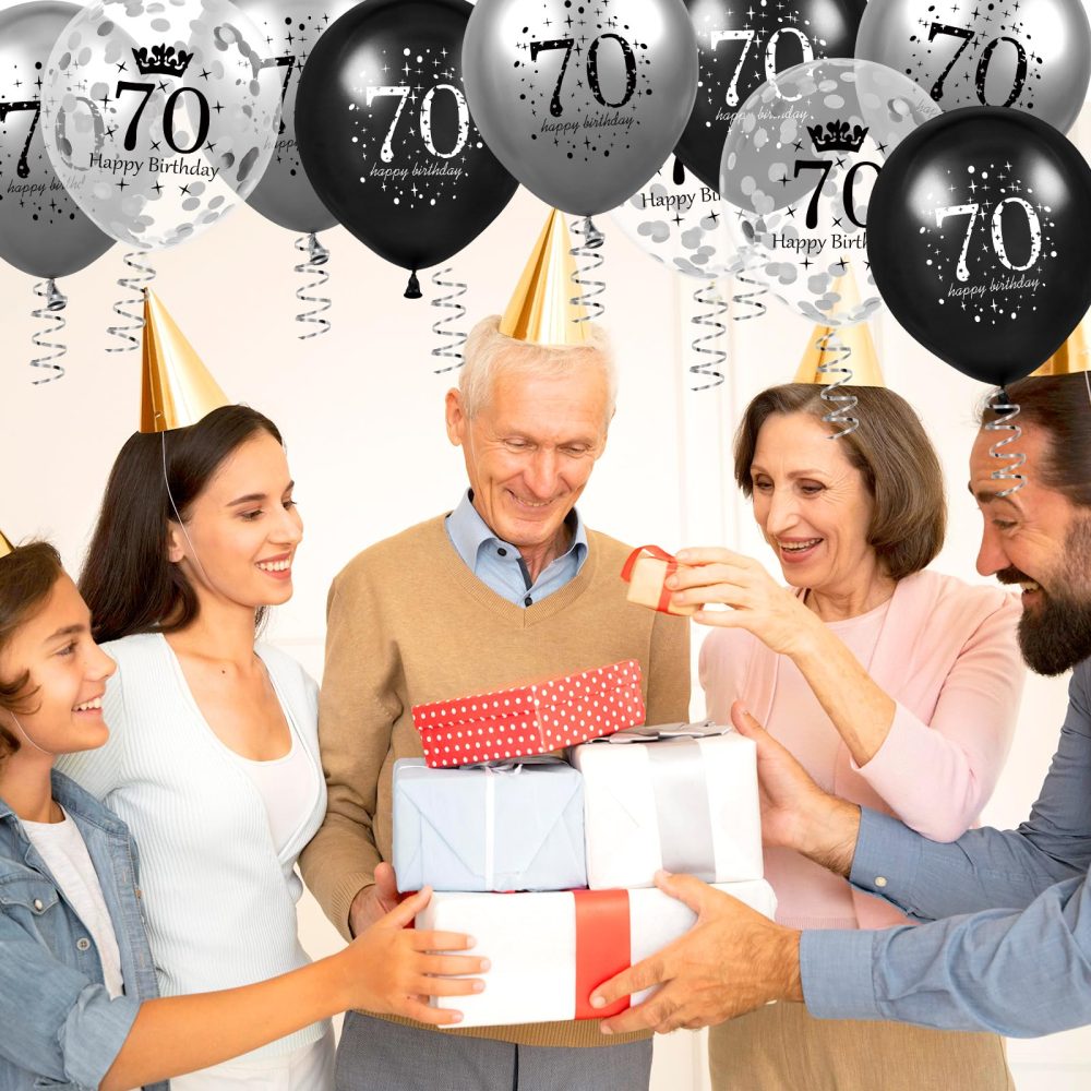 70th Birthday Balloons Decorations 15pcs Silver Black for Men Number 70 Anniversary Happy Birthday Party Latex Confetti Balloons for Men Women Adults 70th Happy Birthday Party Decor Supplies 12 Inches - Image 7