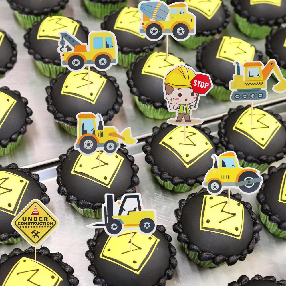 Arthsdite 24pcs Construction Cupcake Toppers Stop Sign Dump Truck Excavator Tractor Party Cake Food Picks Decorations for Construction Theme Baby Shower Kids Birthday Party Supplies - Image 4