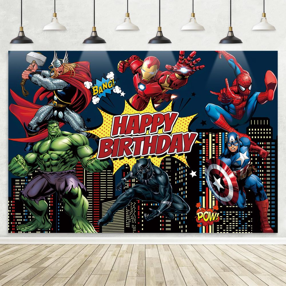 5x3FT Hero Backdrop, Birthday Party Decorations Photography Backdrop, Theme Party Supplies Backdrop, Happy Birthday Banner Background for Kids Boys Girl