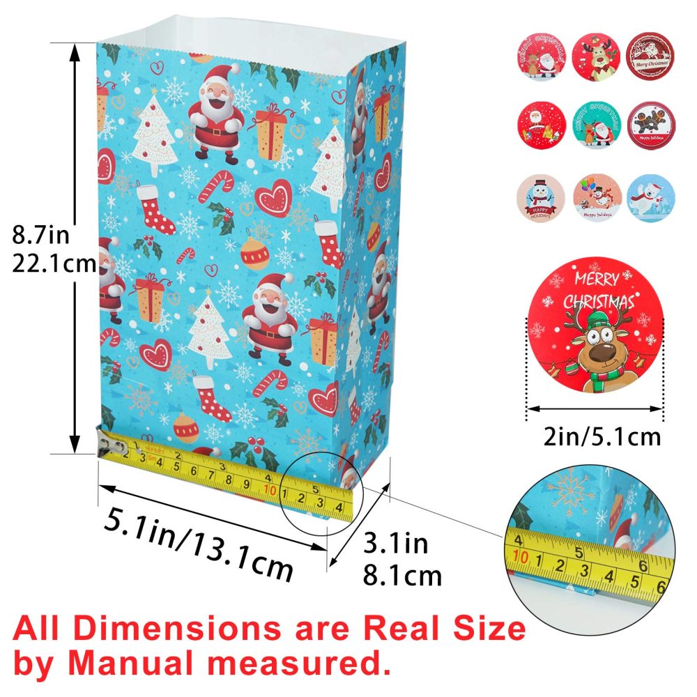 30 Pcs Christmas Paper Bags,Flat Bottom Party Bags,6 Christmas Elements Themed Design with 30 Pcs Stickers for Xmas Party, Birthday and Classroom - Image 8