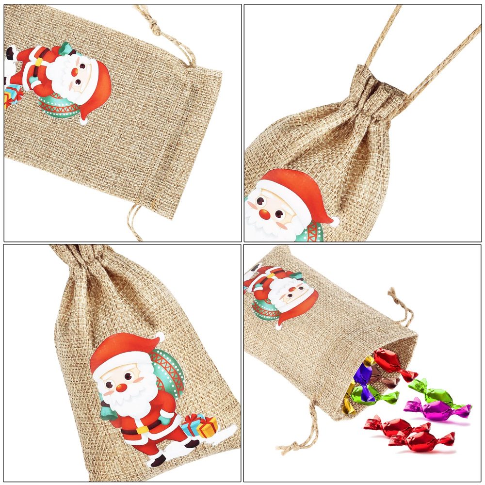 AUERVO 24pcs Christmas Jute Burlap Bags, Xmas Jute Linen Burlap Drawstring Gift Candy Pouch Snack Sack Craft Goodie Bags for kids Xmas Party Favors - Image 5