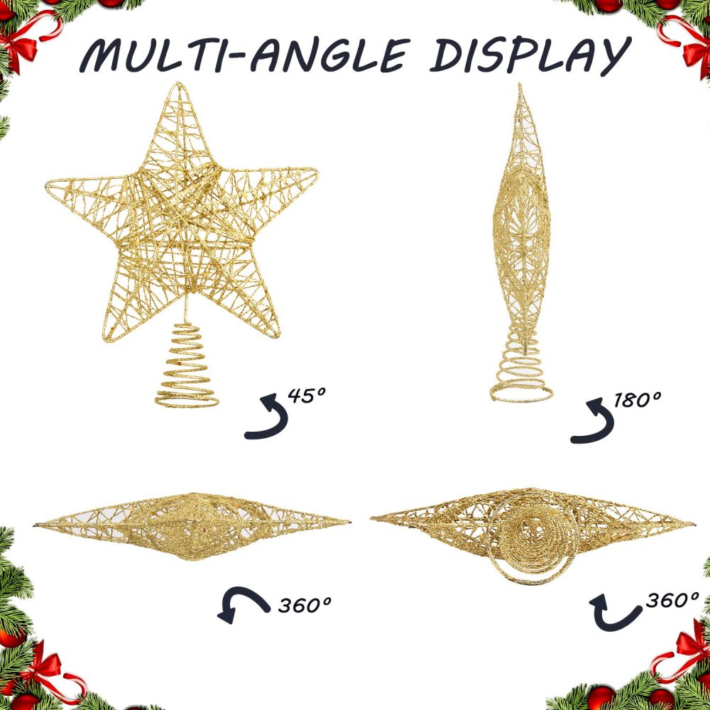 VEYLIN Christmas Tree Topper, Gold Glittered Hollow Christmas Tree Topper Star for Christmas Tree Ornament(Gold) - Image 6