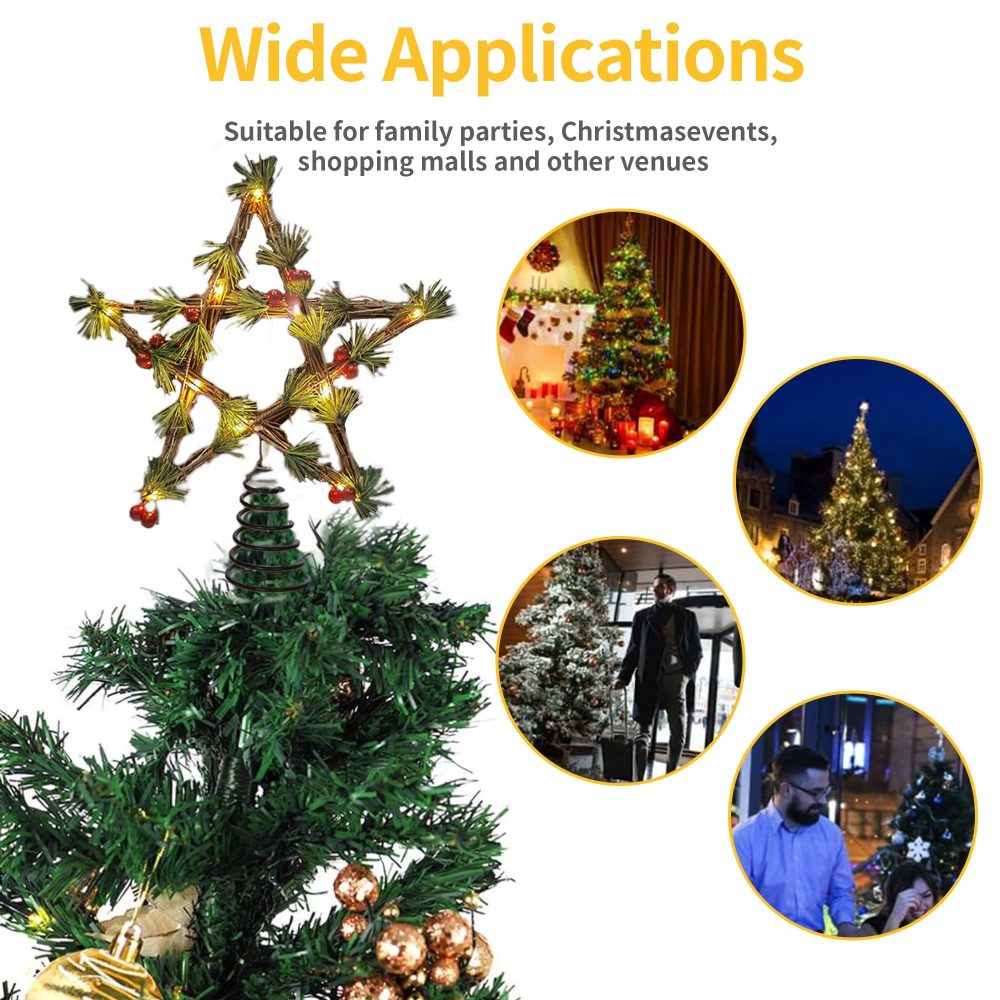 Christmas Tree Topper, Star Tree Topper, 20 LED Lights Christmas Decoration Tree Star for Indoor Office Festive Xmas New Year Holiday Tree Decorations (Rattan with Flower) - Image 4