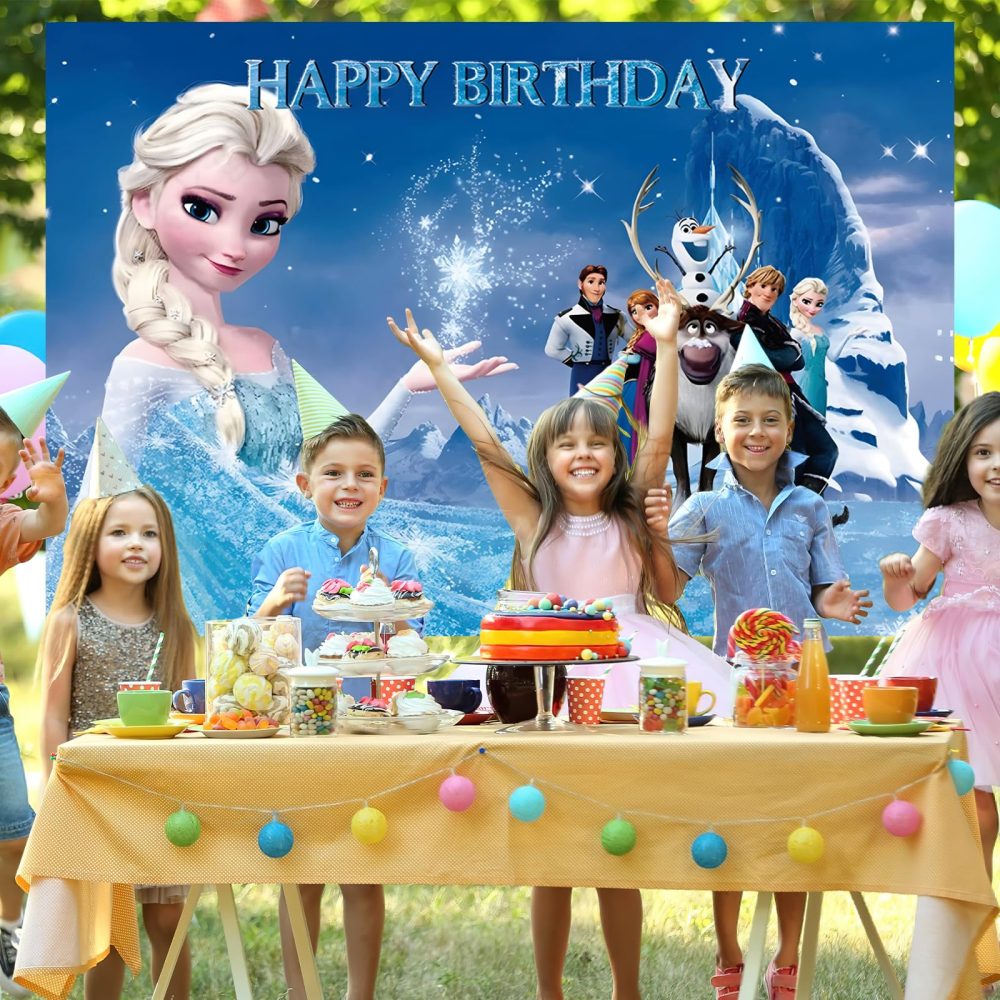5x3FT Frozen Backdrop, Birthday Party Decorations Photography Backdrop, Princess Theme Party Supplies Backdrop, Happy Birthday Banner Background for Kids Boys Girl - Image 4