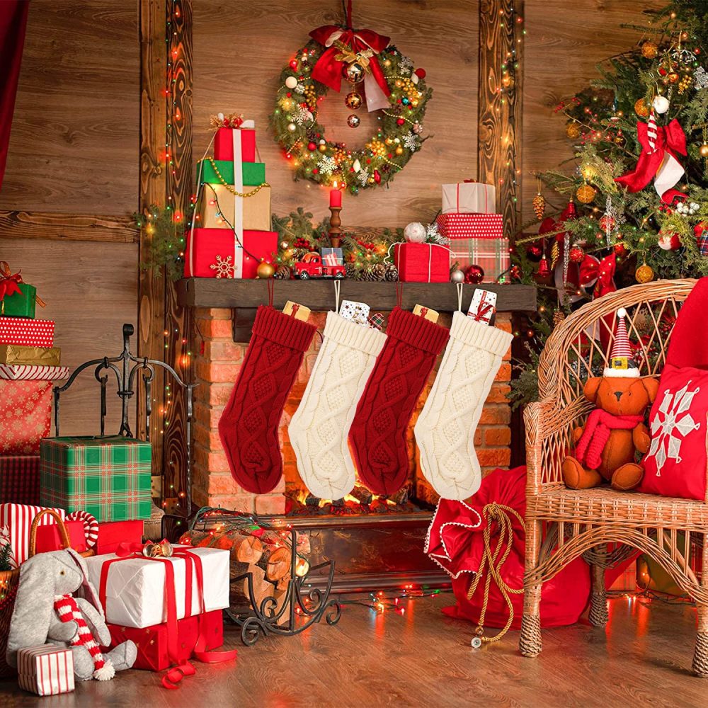 LOAVER Knitted Christmas Stockings Gift Socks, 46cm Large Red& White Stocking for Xmas Gift Filling Home Decoration - Image 3