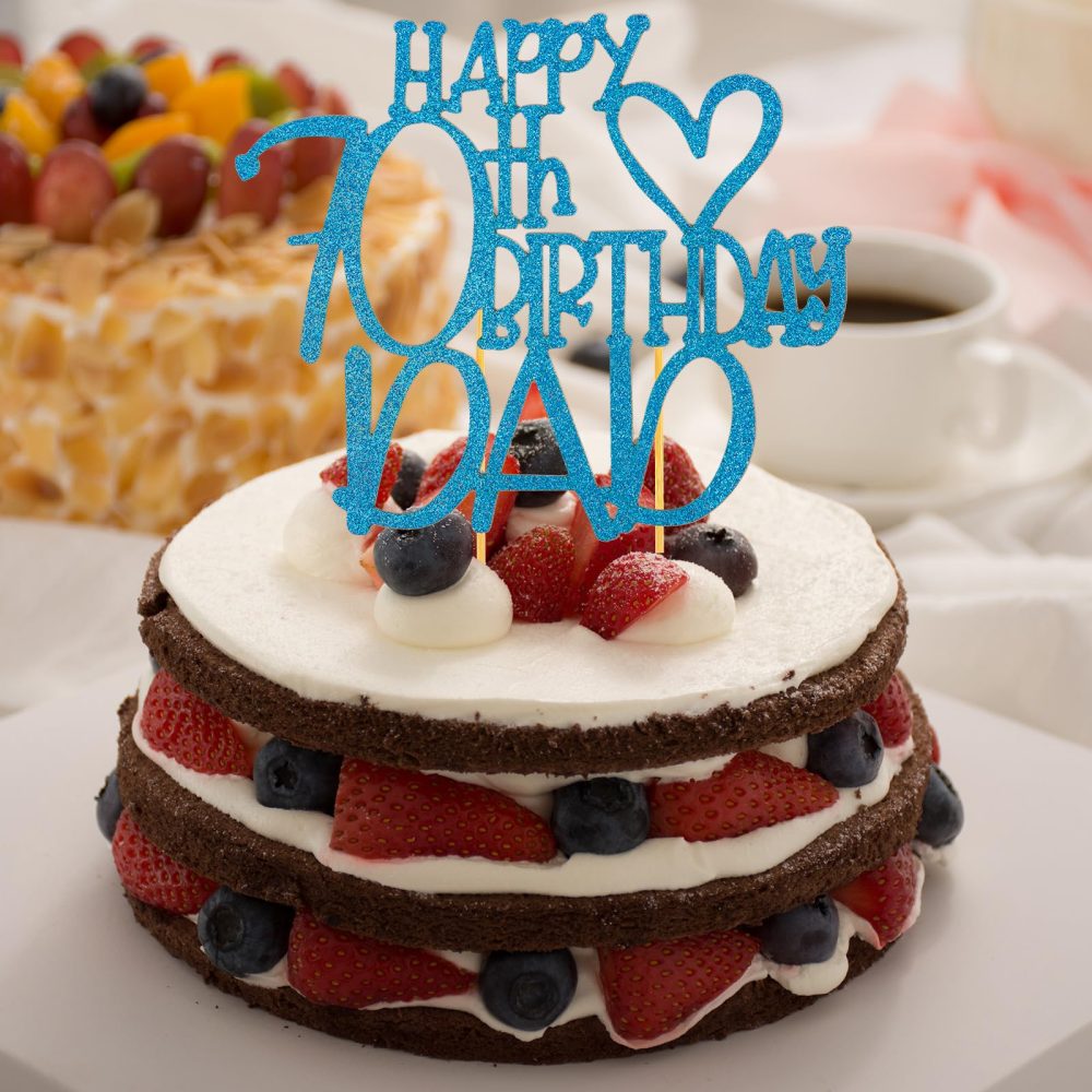 Happy 70th Birthday Cake Topper, 70th Birthday Decorations for Her, Happy Birthday Cake Topper Decoration, 70th Birthday Cake Topper, Birthday Cake Toppers, 70th Birthday Theme Party Supplies Blue - Image 5