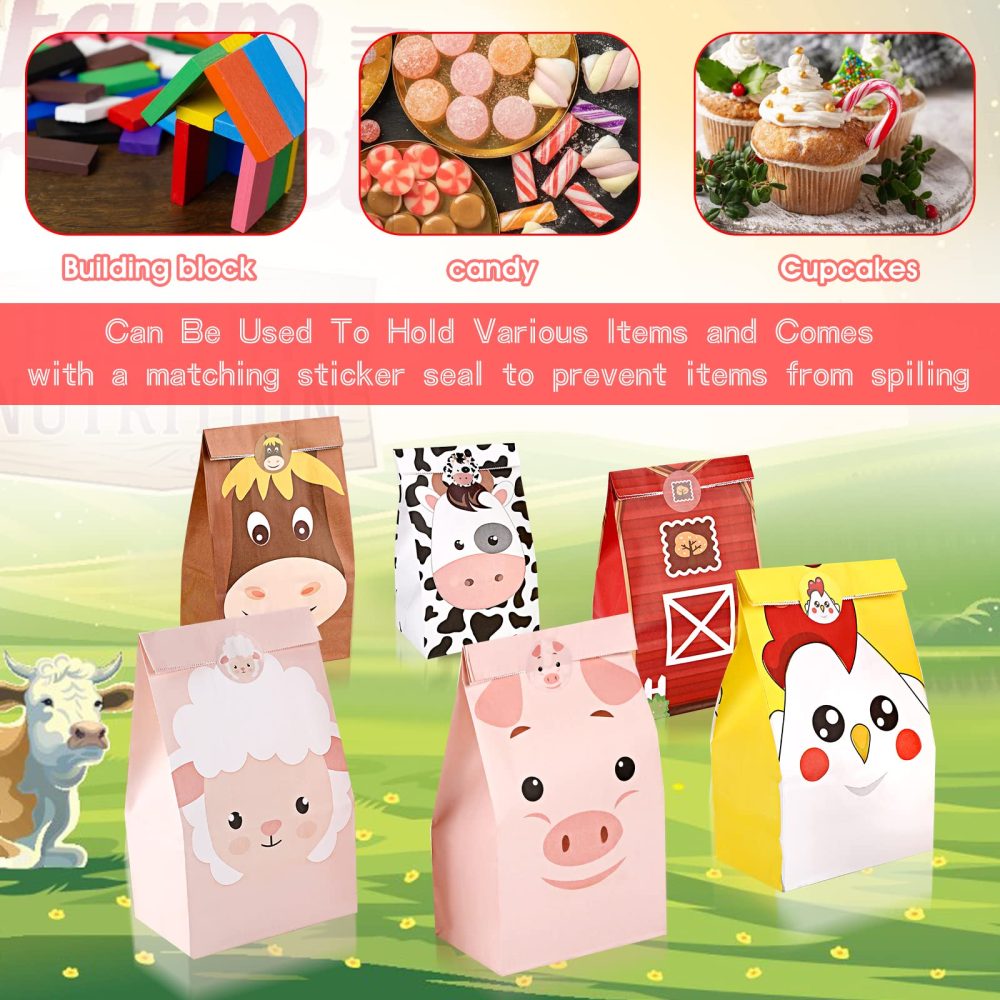 Prasacco 18 Pieces Farm Candy Bags, Farm Birthday Party Supplies Kids Goodie Bags for Birthday Party Cute Animal Candy Treat Bags for Boys Girls Birthday Baby Shower Party Supplies - Image 6
