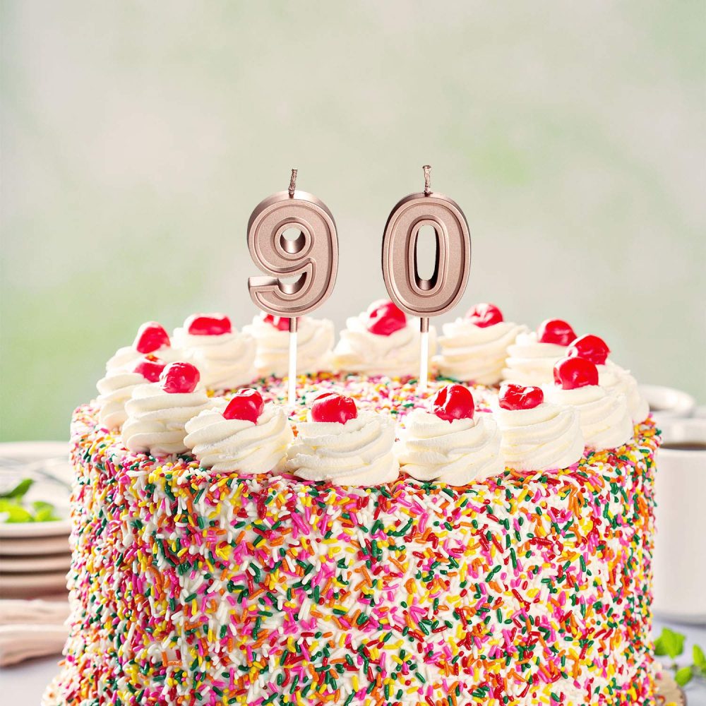 BBTO 90th Birthday Candles Cake Number Candles Happy Birthday Cake Topper Decorations for Birthday Wedding Anniversary Celebration Supplies (Rose Gold) - Image 3