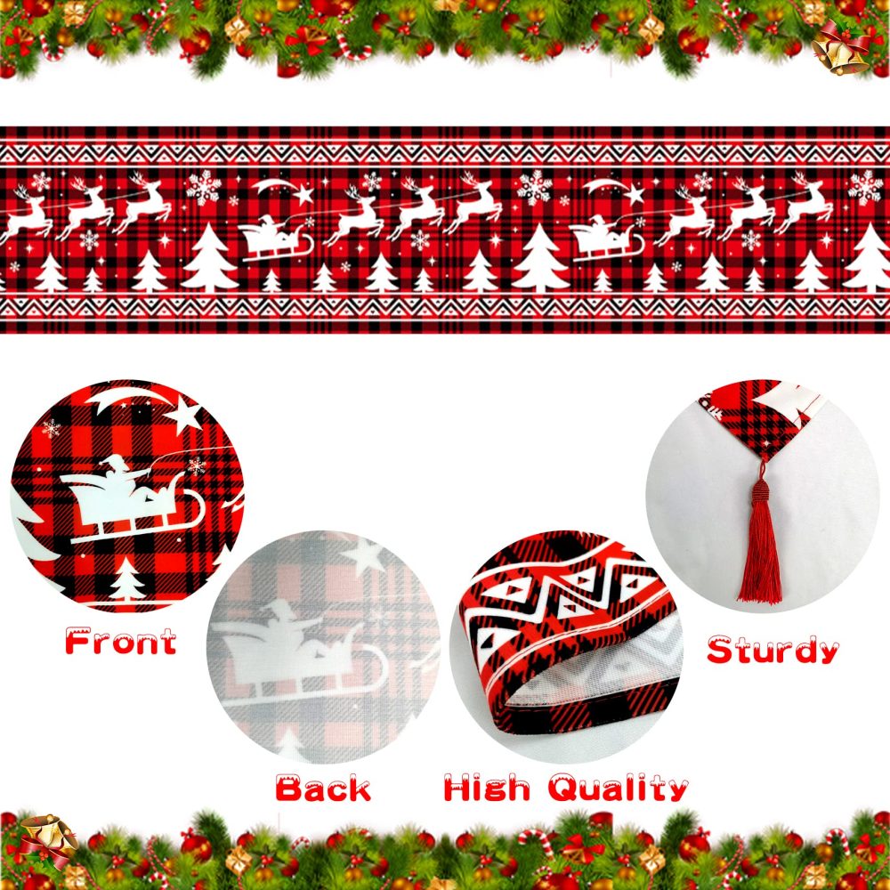 RMMD Christmas Table Runner Decorations 200*28cm Red Black Plaid Lattice Table Runner Xmas Long Table Runner with Tassels Farmhouse Check Table Decorations for Christmas Home Kitchen Dinning Room - Image 4