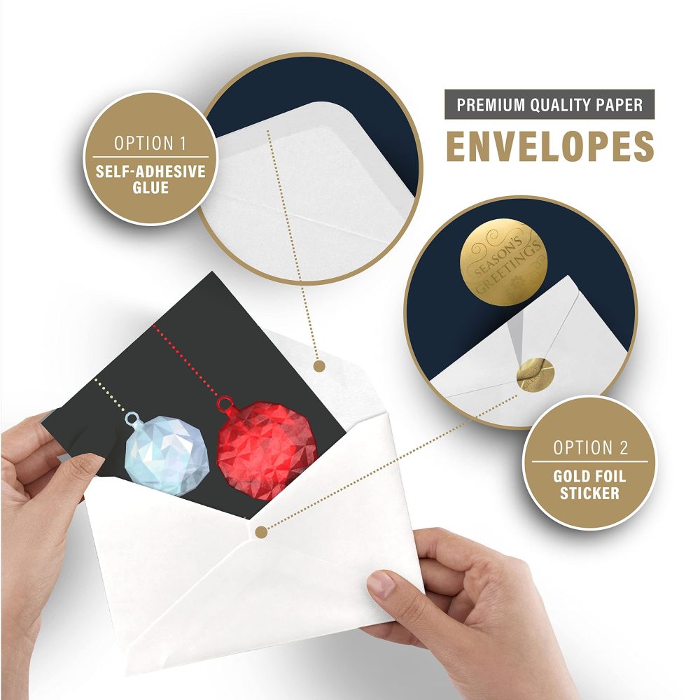 easykart labels 18 Christmas Greeting Card Assortment With Envelopes, Gold Foil With 3D Embossing Effect Design, 5.75 x 4.25 Inch - Image 2