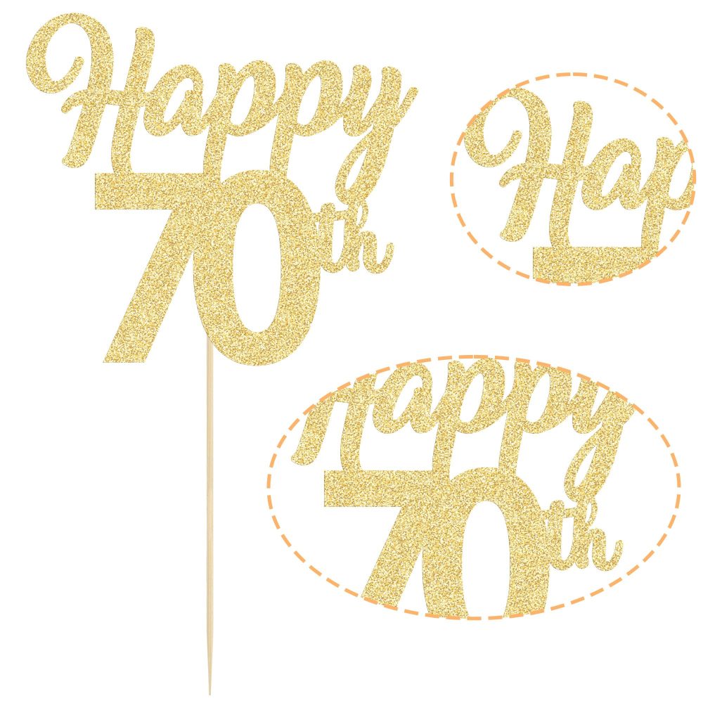 3Pcs Happy 70th Cake Topper Gold Glitter Number 70 Seventy Birthday Cake Pick Decorations for Cheers to 70 Years Old 70th Birthday Wedding Anniversary Party Supplies - Image 6