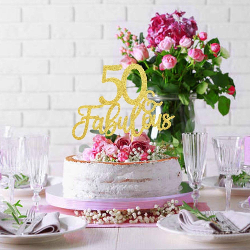 3Pcs 50 & Fabulous Cake Toppers 50 Birthday Anniversary Cake Toppers for 50 Birthday Anniversary Party Decorations Happy 50th Birthday Cake Decorations Supplies - Image 4