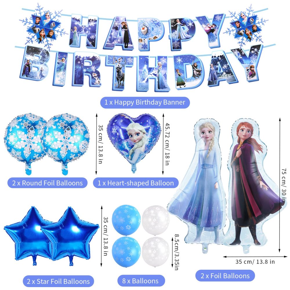 Frozen Birthday Party Decorations, 83 PCS Dreamly Frozen Birthday Party Supplies Set Include Birthday Banner, Balloons, Cake Toppers, Cupcake Toppers, Tablecloth, Cups, Plates and Napkins - Image 5