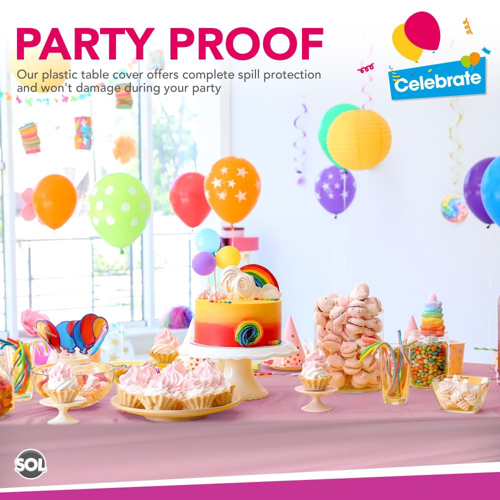4pk Long Pink Table Cloth Party | 274 x 137cm | Plastic Table Cover Party Table Cloth Disposable Tablecloths for Parties | Plastic Tablecloth | Pink Disposable Tablecloth | Pink Plastic Table Cloth - Image 3