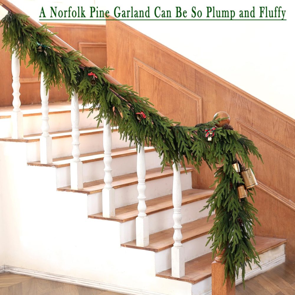 Norfolk Pine Garland - 9ft Artificial Christmas Garland Long Faux Greenery Garland for Holiday, Fireplace, Mantle, Window, Stairs, Indoor, Outdoor Decor - Image 8