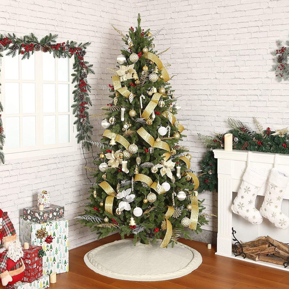 XUDREZ Large Christmas Tree Skirt, Heavy Yarn Base Cover 3D Knitted Christmas Tree Mat Christmas Tree Base Covers Xmas Tree Decorations for Party Holiday (Burgundy,122cm/48 inch) - Image 4