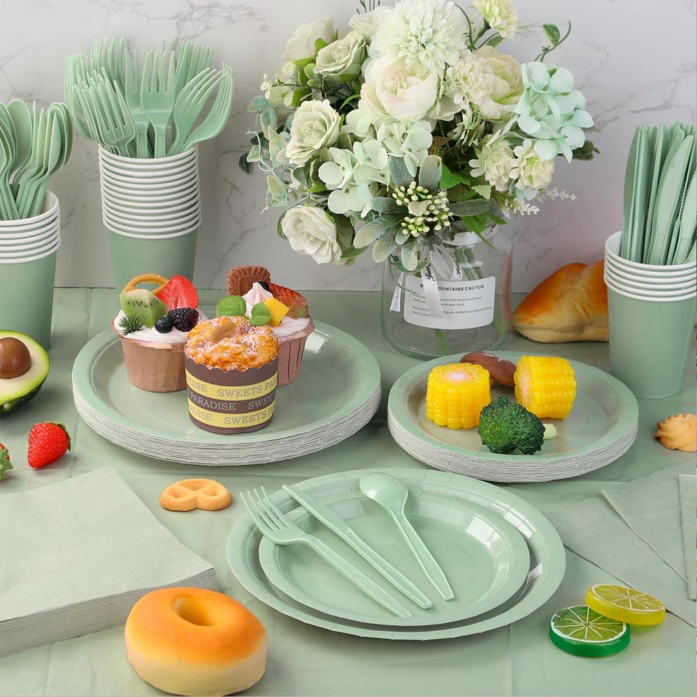 Large Sage Green Table Cloth Sage Green Tablecovers,137 * 274cm Plastic Waterproof Sage Table Covers Sage Green Party Table Decorations for Kids Picnic Birthday,Bridal Shower,Wedding Party Supplies - Image 5