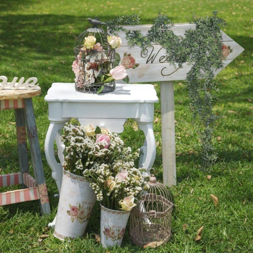 GraduationMall Faux Eucalyptus Garland Plant,2 Pack 12ft Artificial Foliage Fake Leaves,Ivy Vine Greenery Garland for Wedding Party Home Decor - Image 2