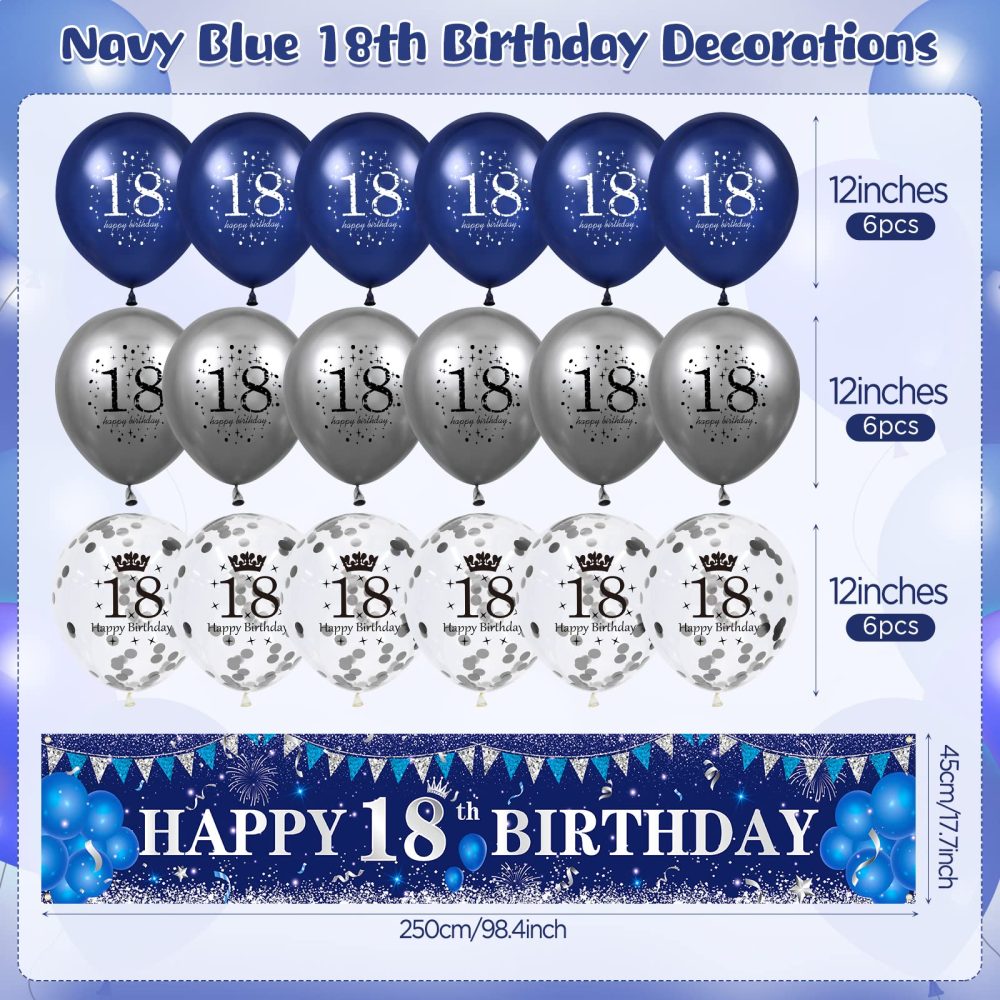 Blue 18th Birthday Decorations for Boys Girls, Navy Blue Silver Happy 18th Birthday Banner and 18th Birthday Balloons for 18th Birthday Anniversary Party Supplies, Eighteen Year Old Party Decorations - Image 5