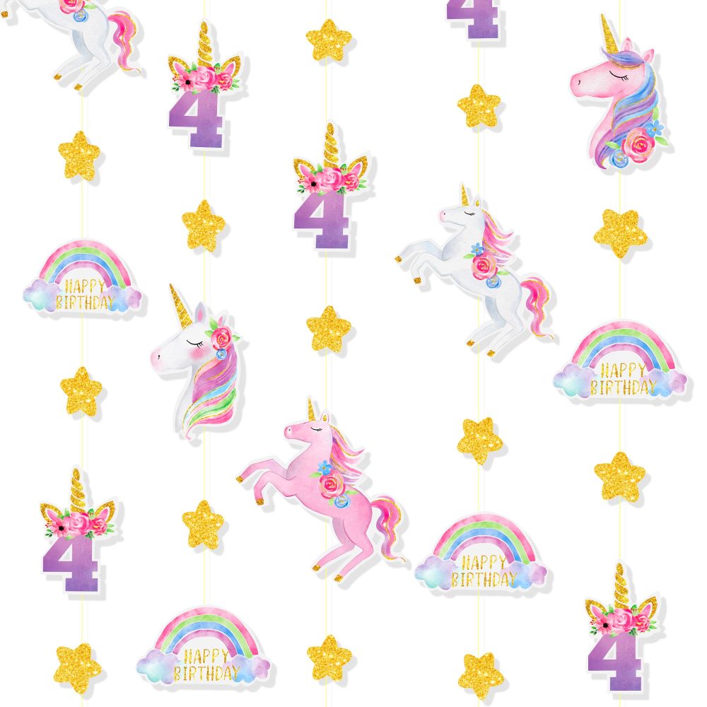 52Ft Unicorn 4th Birthday Decorations for Girls 4 Years Old Party Number 4 Rainbow Cloud Happy Birthday Star Garland Streamer Banner Backdrop for Boys 4th Fourth Unicorn Birthday Party Decor Supplies - Image 5
