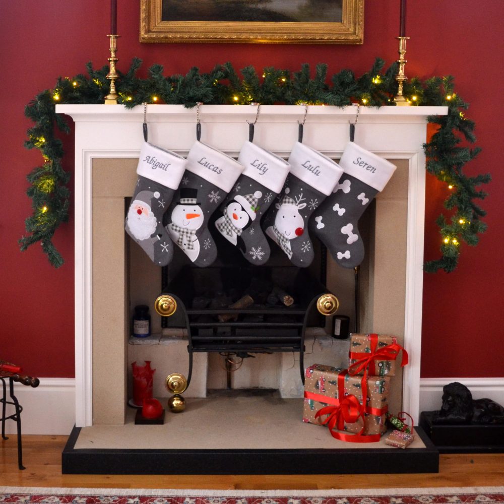 Always Personal Personalised Embroidered Dark Grey Knitted Christmas Xmas Hanging Stockings - Santa, Snowman, Reindeer Penguin, Pet Bones or Baby Teddy with Custom Name (Penguin) - Image 8