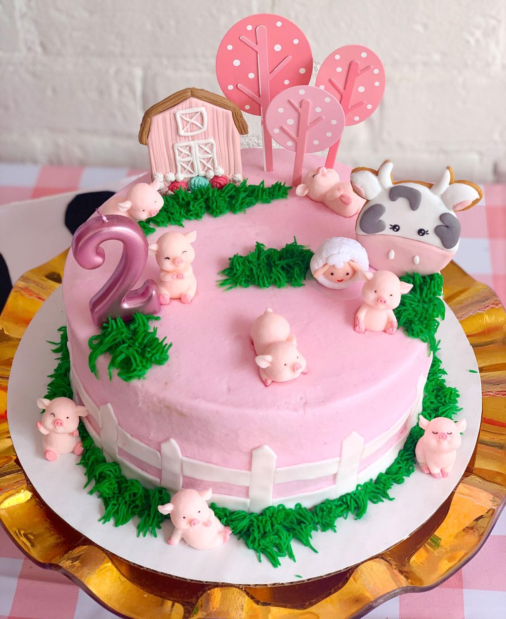 LaVenty Pink Farm Animal Cake Decoration Farm Animal Birthday Cake Topper Cow Cake Decoration for Farm Animal Baby Shower Birthday Party Decorations - Image 3