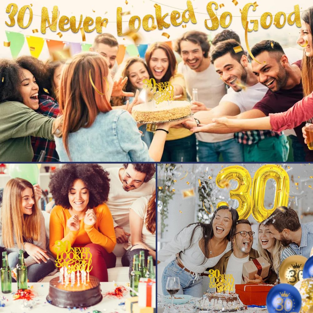 30th Birthday Decorations Men, 30th Birthday Decorations Blue Gold 30th Birthday Balloons, 30th Birthday Party Decorations for Him, Happy 30th Banner Confetti Balloons for 30 Birthday Party Supplies - Image 2