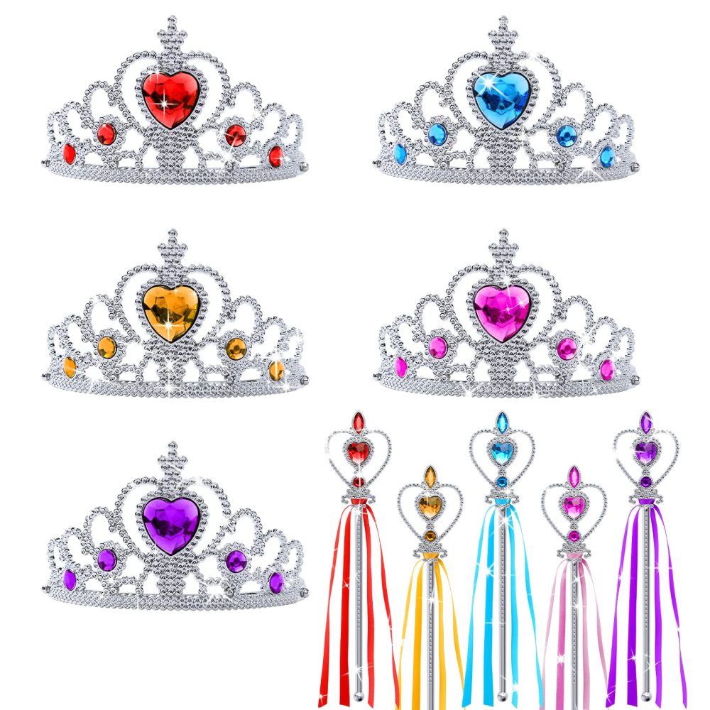 Aomig Princess Dress Up Accessories Set, 10 Piece Elsa Costume Jewellery Toys with Princess Crown Tiara and Magic Wand, Elsa Princess Dress Up for Girls Birthday Party Halloween Cosplay - Image 2