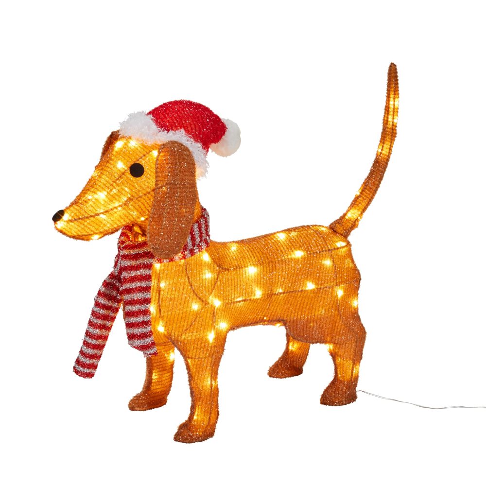 Light4fun Outdoor Christmas Light Up Dachshund Dog Figure Garden Decoration with 80 Warm White LEDs & Timer 65cm - Image 2