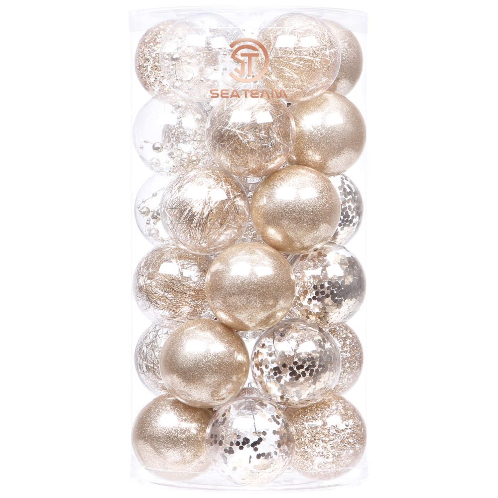 Sea Team 60 mm/2.36 Inch Set of Colourful and Sparkling Painted Ornaments and Hanging Baubles for Christmas Tree – 30 Pieces